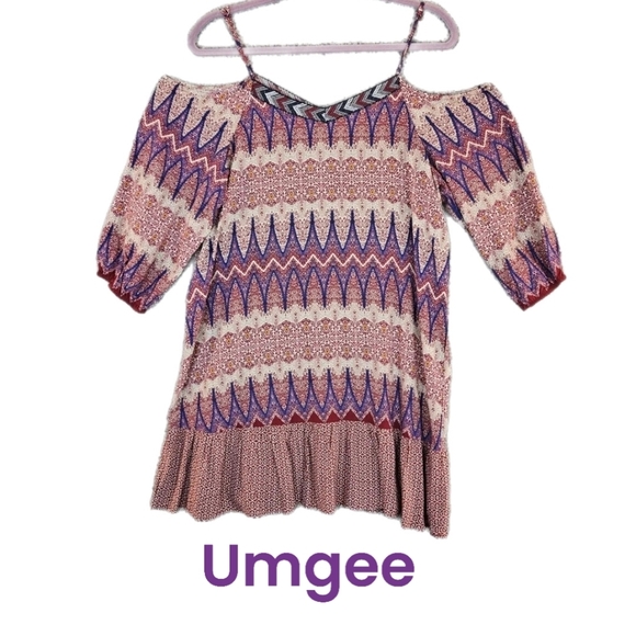 Umgee Cold Shoulder Adjustable Strap Pull Over Colorful Spring Summer Dress - Picture 1 of 12